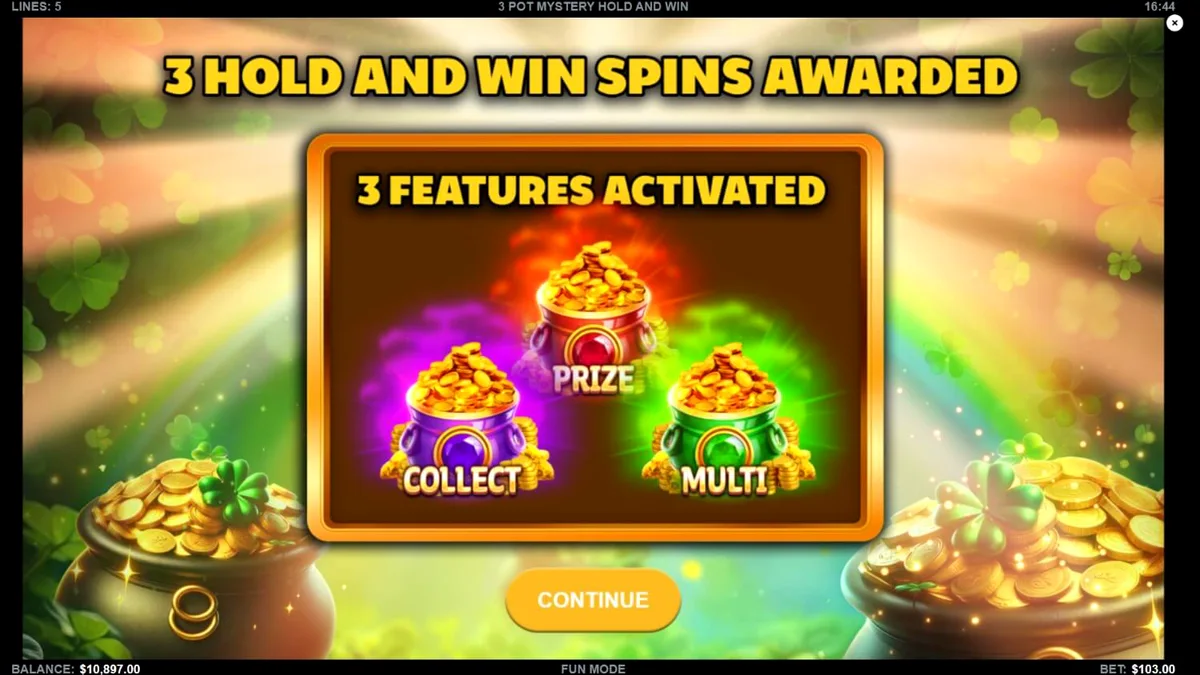 Tampilan visual slot 3 Pot Mystery Hold and Win dengan nuansa emas dan permata